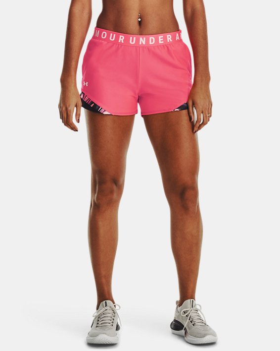 Women's UA Play Up 3.0 Tri Color Shorts, Pink, pdpMainDesktop image number 0